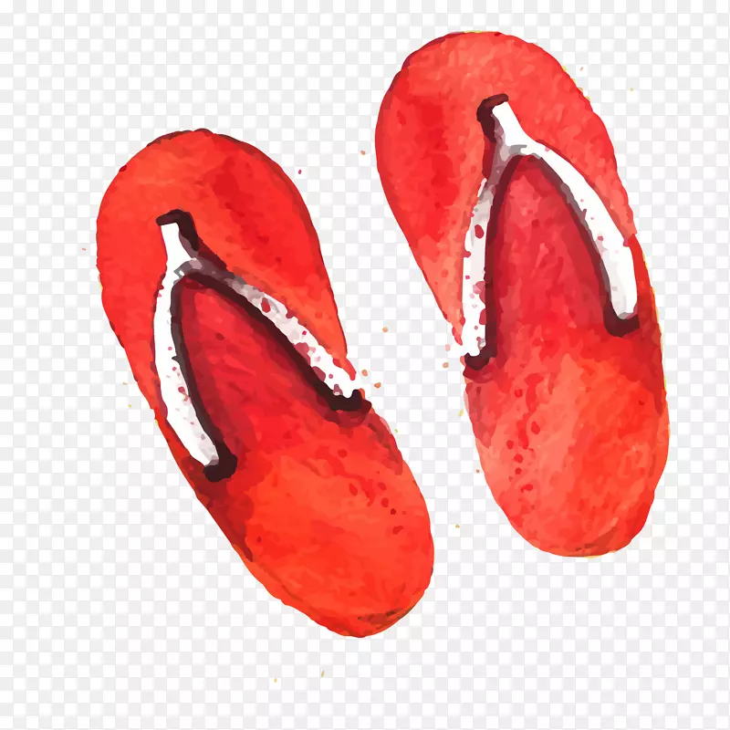 红色的手绘拖鞋设计