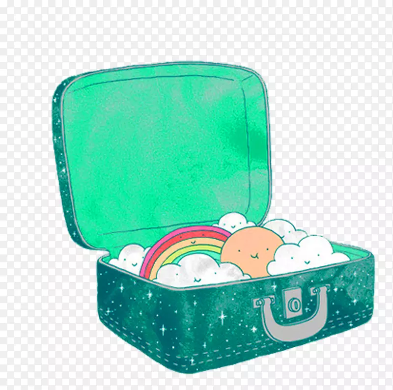 绿色卡通行李箱装饰图案