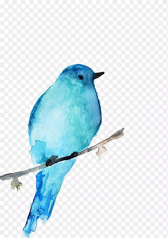 手绘浅蓝色站在枝头的小鸟
