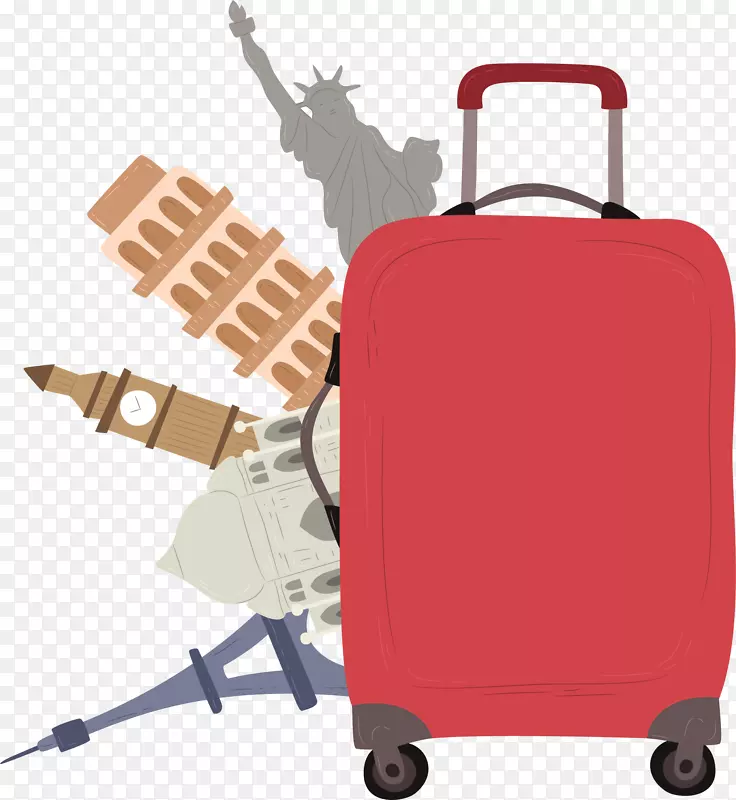 红色行李箱世界旅游