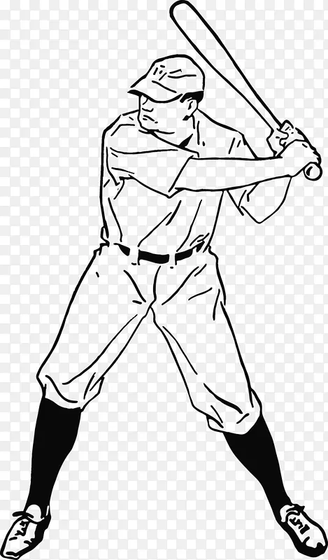 手绘卡通黑色素描人物打棒球