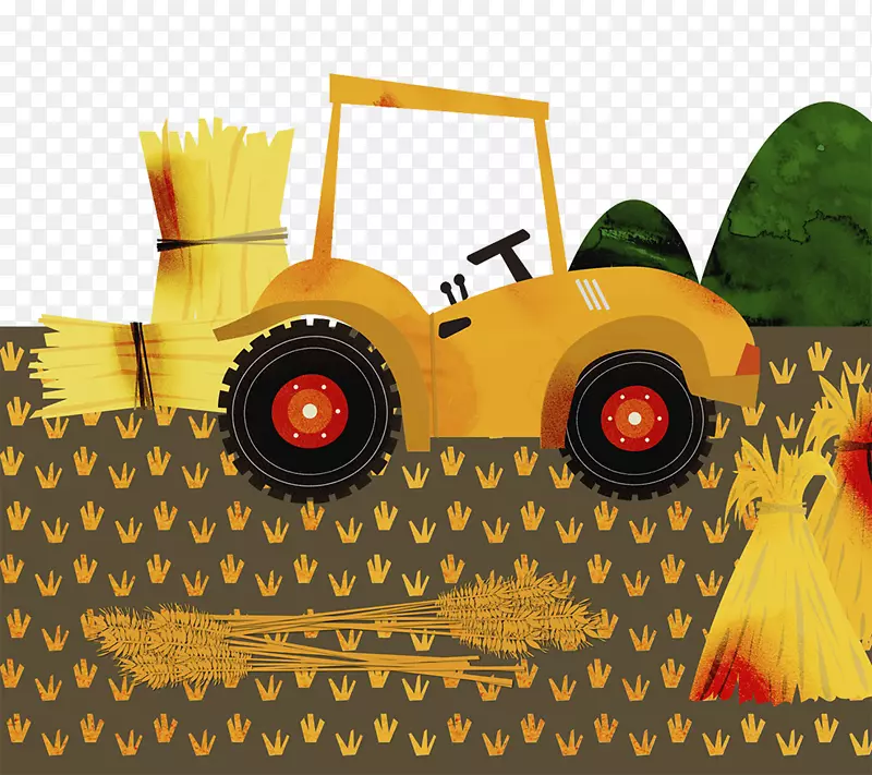 卡通收割机农地收割麦子插图