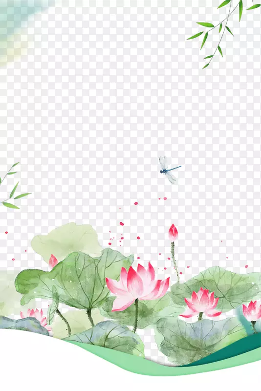 手绘二十四节气荷花背景素材