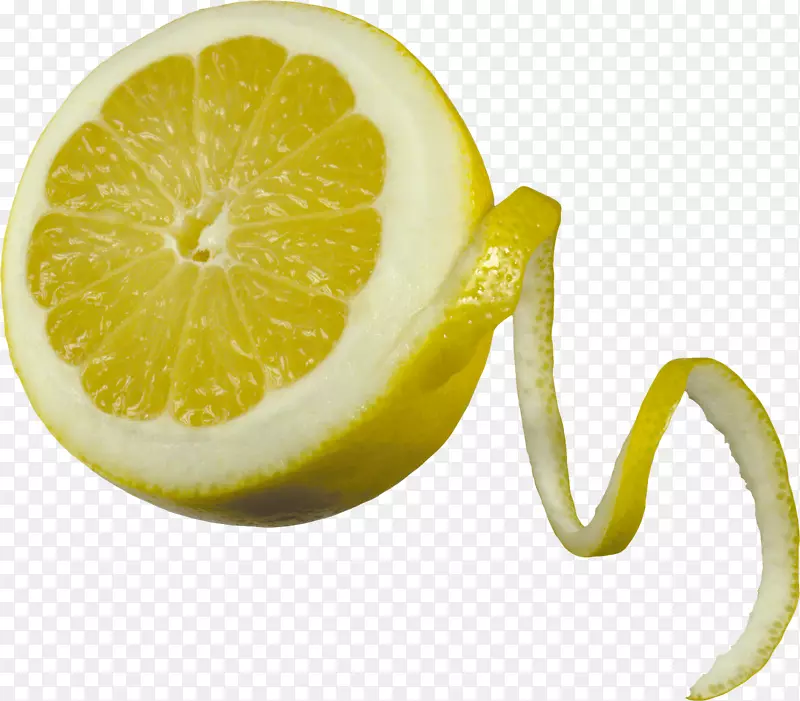 一个黄色剥皮的柠檬