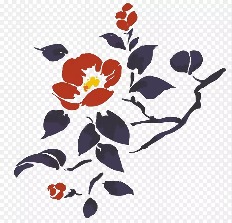 手绘中国画花枝桃枝免扣