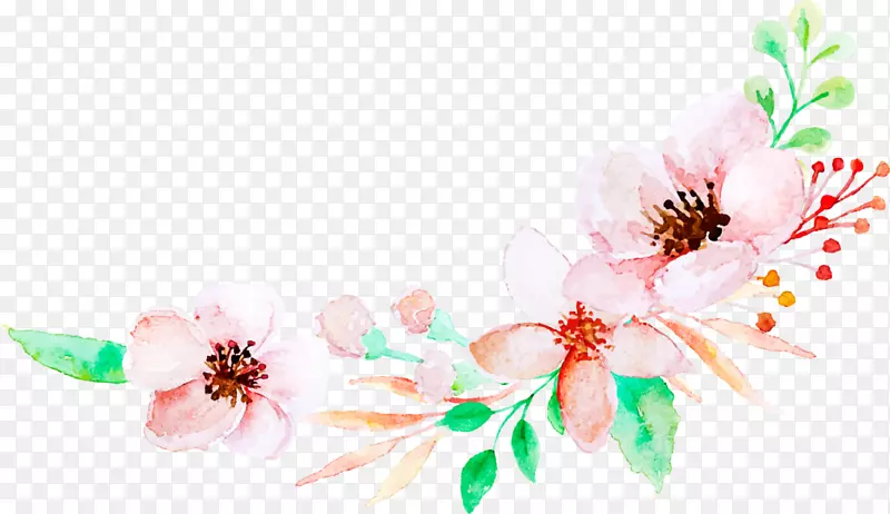 粉色春季水彩桃花