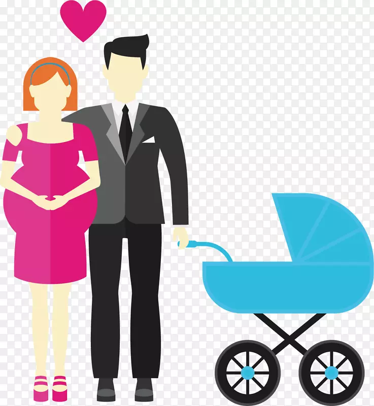 矢量图推着婴儿车的男士和孕妇