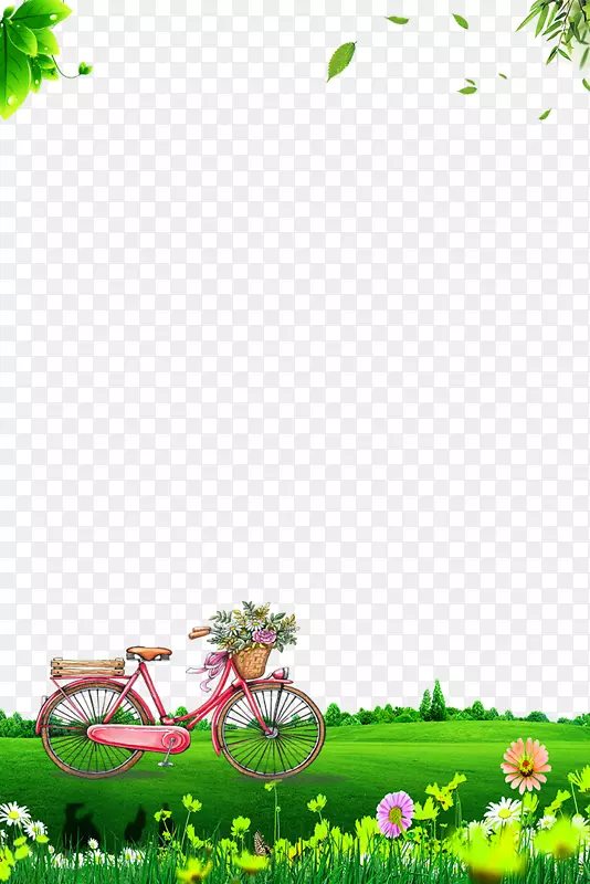春季春游脚踏车与植物主题边框