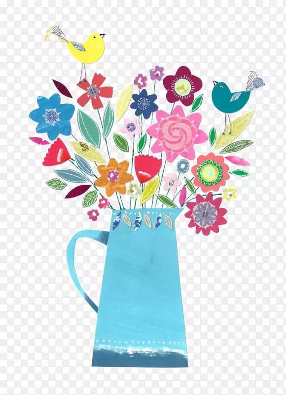 卡通手绘插在花瓶里的鲜花