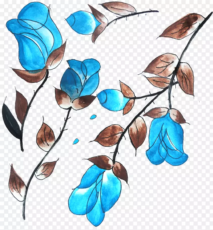 手绘蓝色清新花卉素材