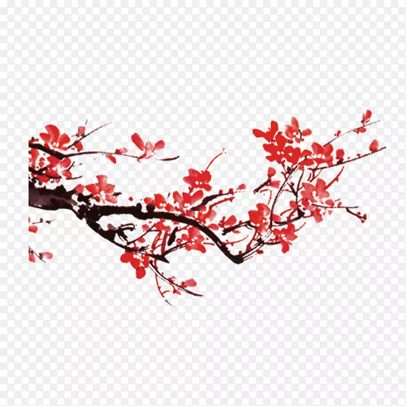 水彩中国风红梅插画