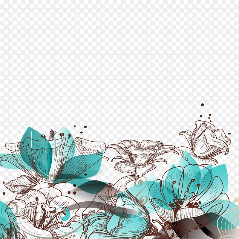 复古蓝色花海高清素材