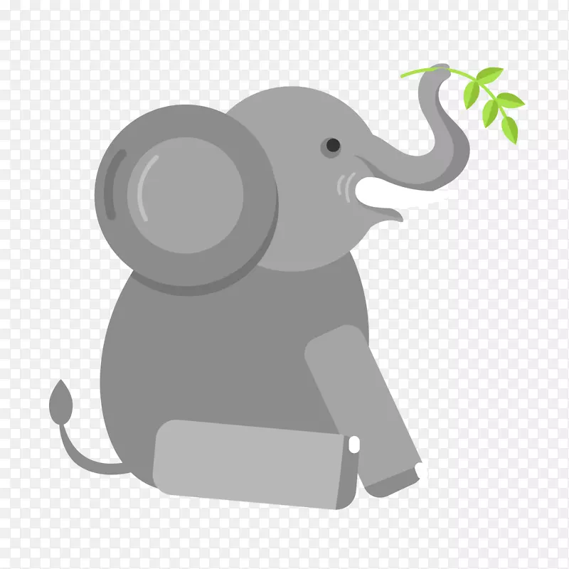 灰色坐着吃树叶的卡通大象