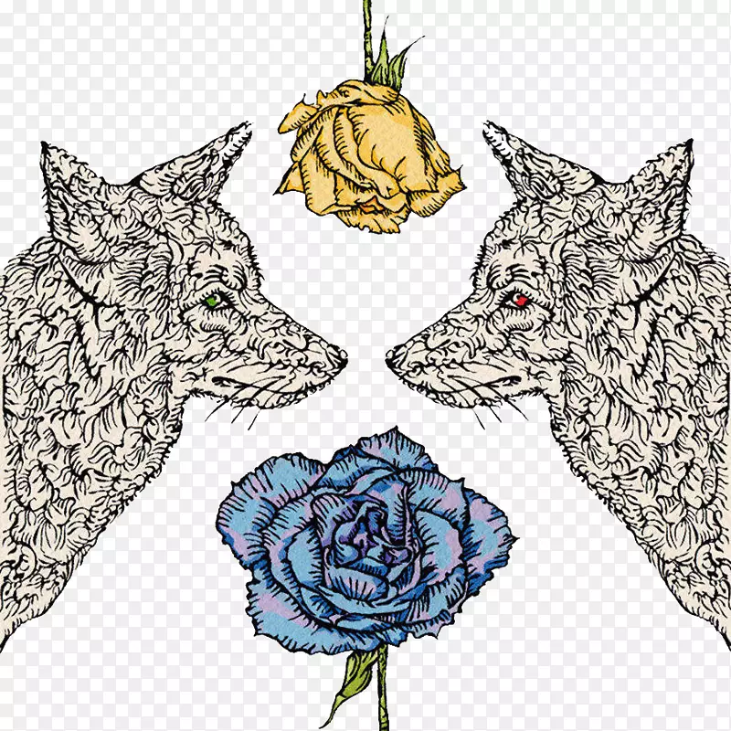 两只狼和两朵玫瑰花