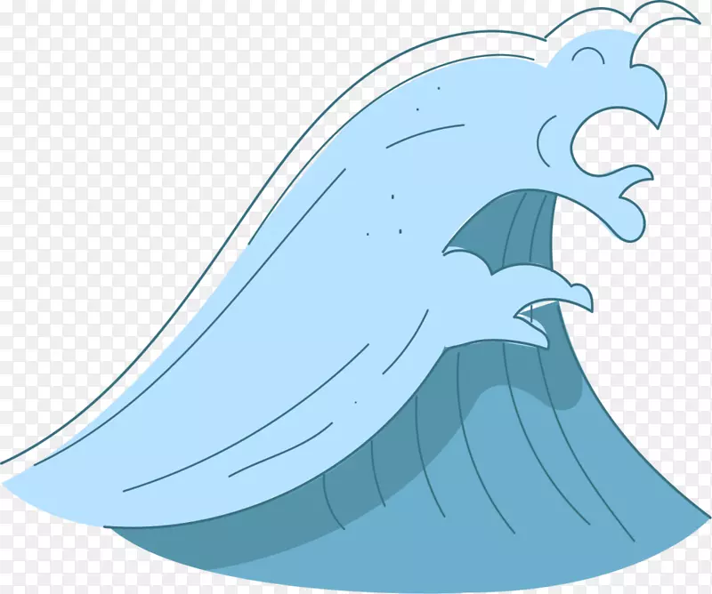 手绘蓝色汹涌海浪