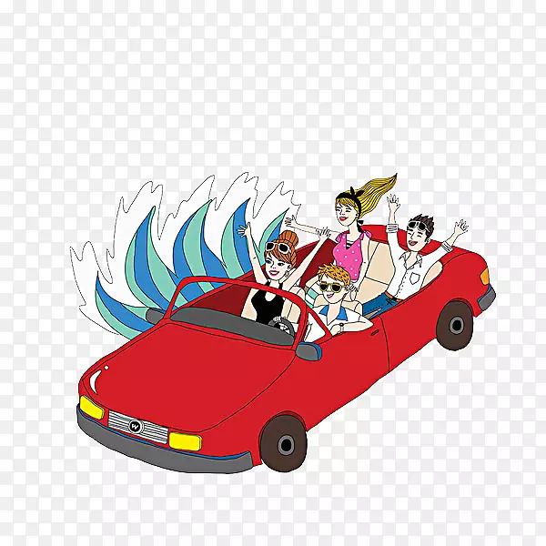 朋友结伴自驾出行卡通PNG