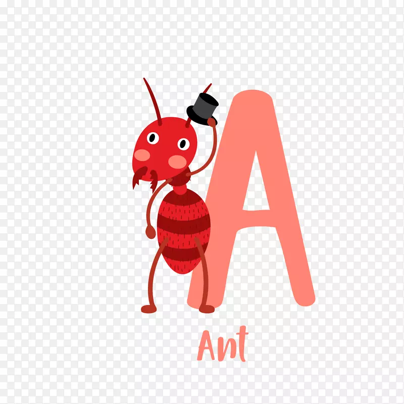 粉色卡通蚂蚁字母A