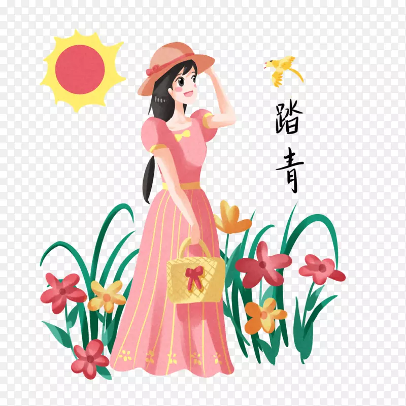 漂亮女孩踏青太阳