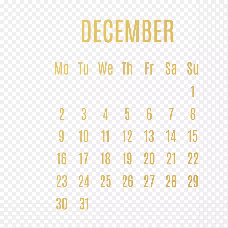 黄色2019年12月日历