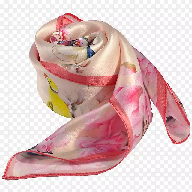 粉色花卉图案丝绸丝巾