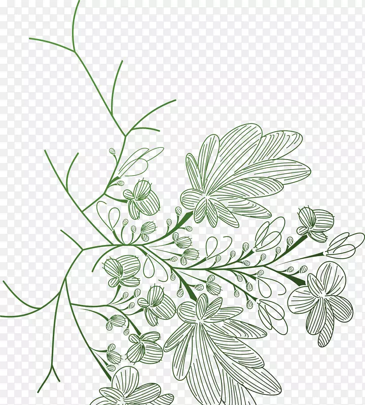 素描绿色花纹装饰