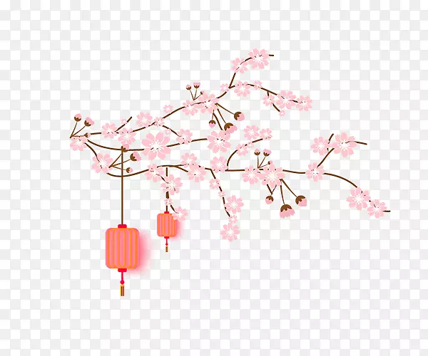 中国风梅花和手绘灯笼
