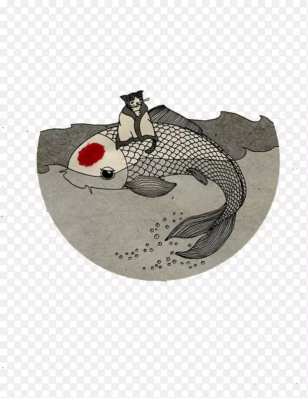 水中大鲤鱼身上的猫