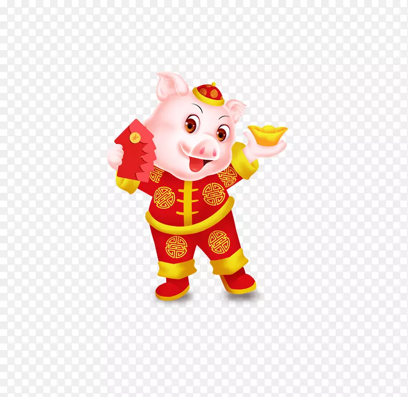 手绘卡通金猪发红包
