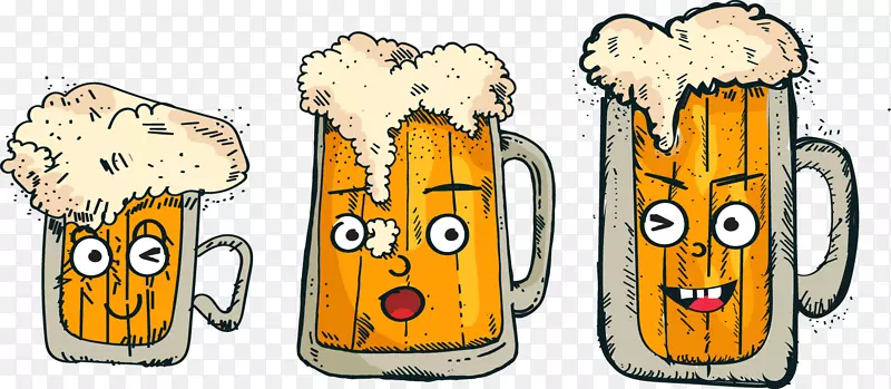 卡通清新手绘啤酒表情啤酒节插画
