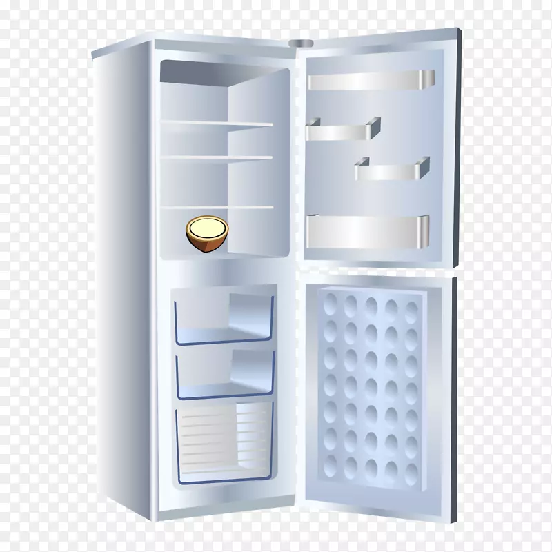 银灰色打开的冰箱