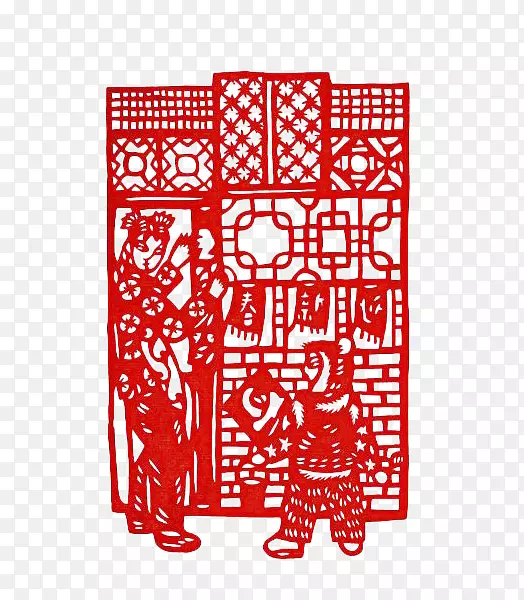 红色古代剪纸