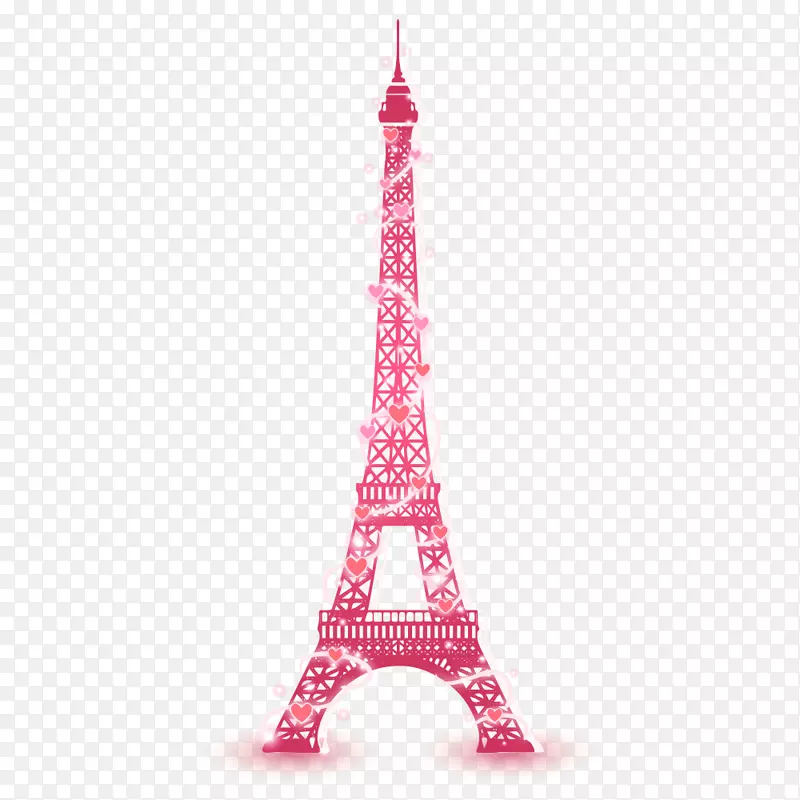 手绘创意粉色爱心艾菲尔铁塔