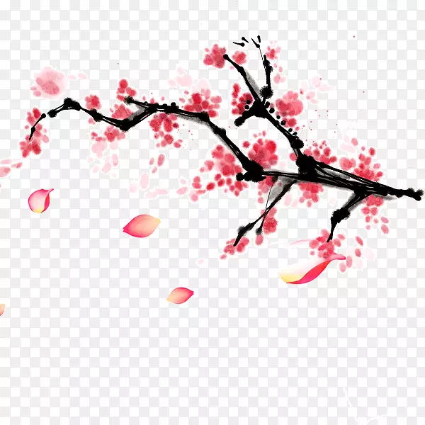 清新淡雅桃花枝头飘落桃花