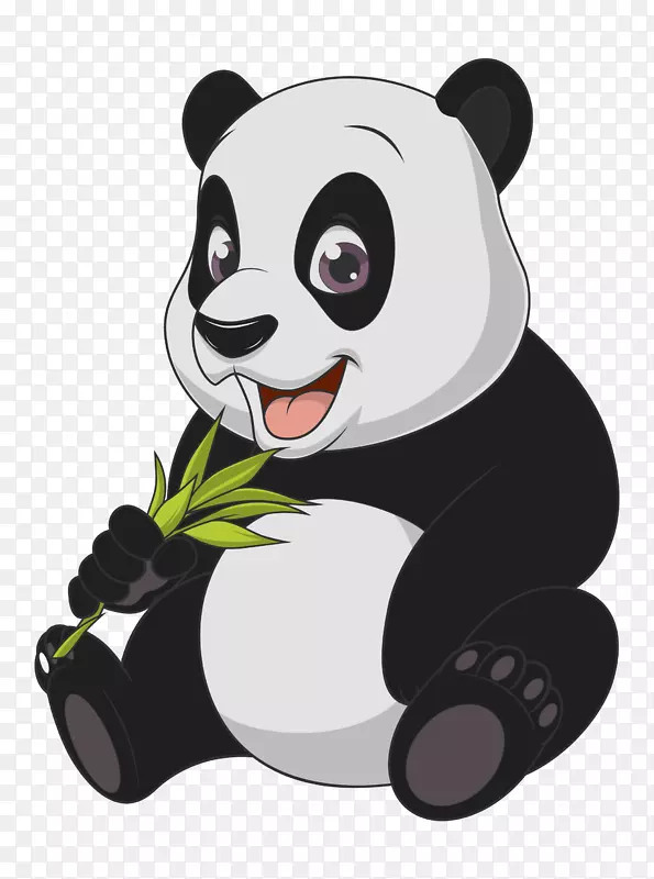 手绘卡通Q版熊猫吃竹子