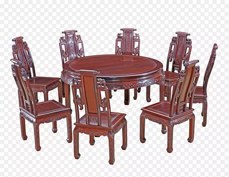 红木家具圆桌与板凳