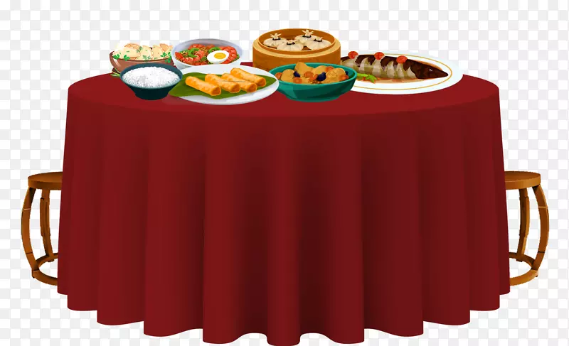 免抠新年年夜饭红色桌子装饰