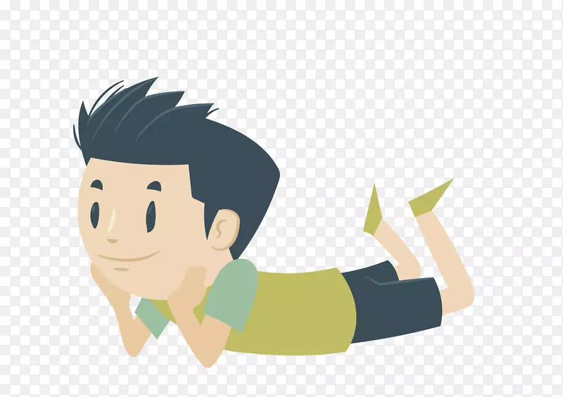矢量卡通趴着思考男生