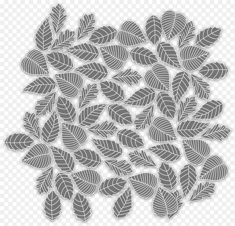 灰白线描树叶透明png