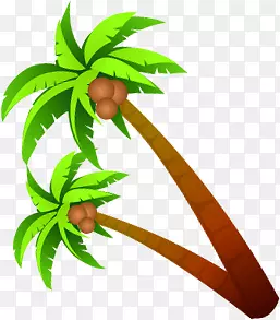 手绘沙滩椰子树绿色植物