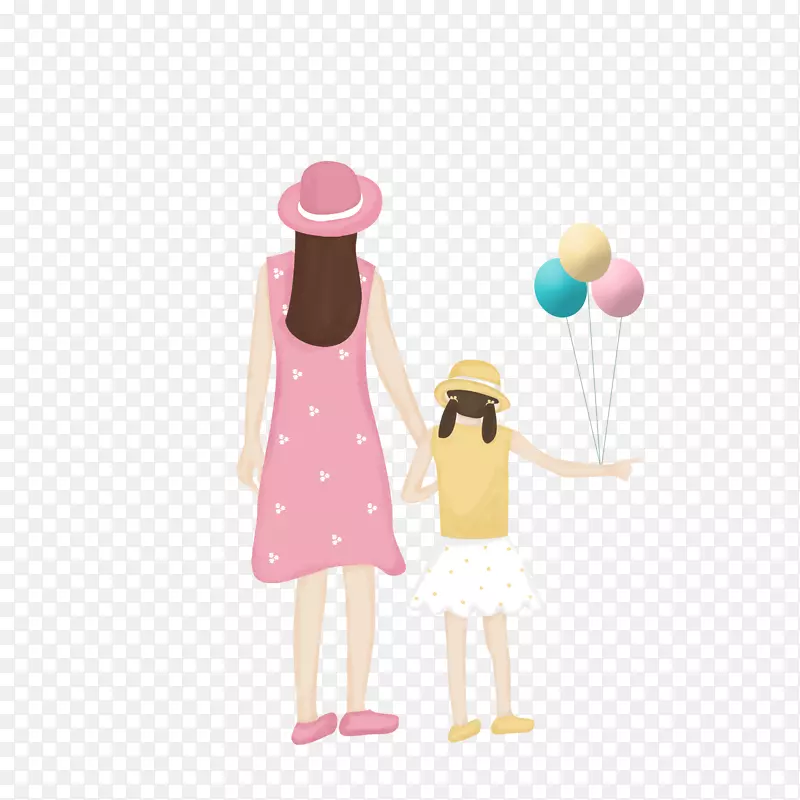手绘卡通清新母女背影插画