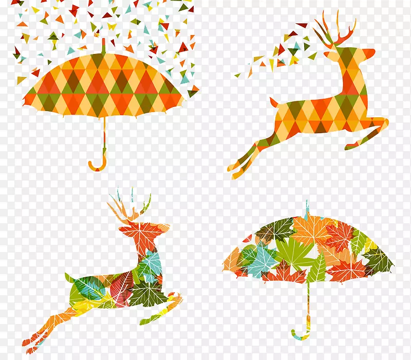 创意麋鹿雨伞插画矢量素材