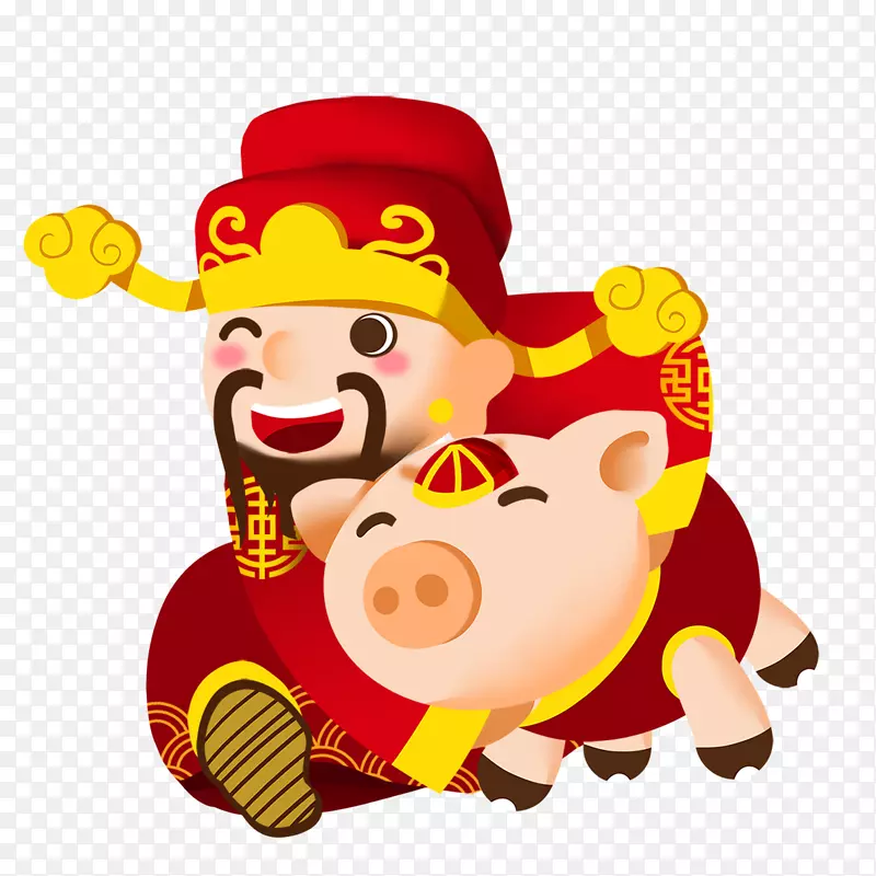 手绘卡通喜庆财神背景元素