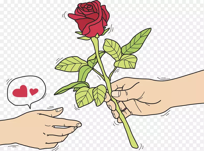 卡通送玫瑰的场景免抠图