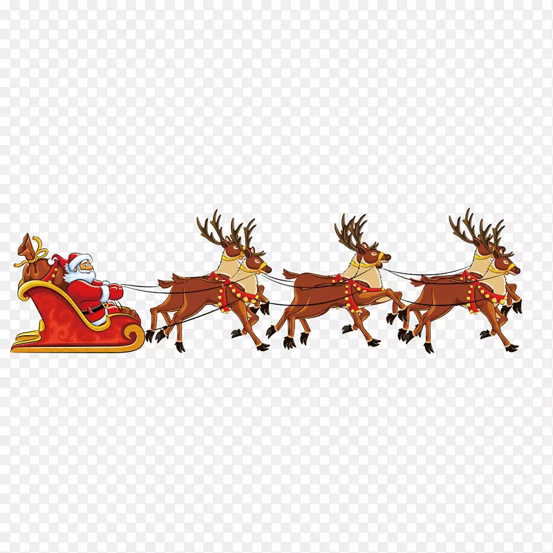 圣诞节驯鹿群拉圣诞老人免抠PNG
