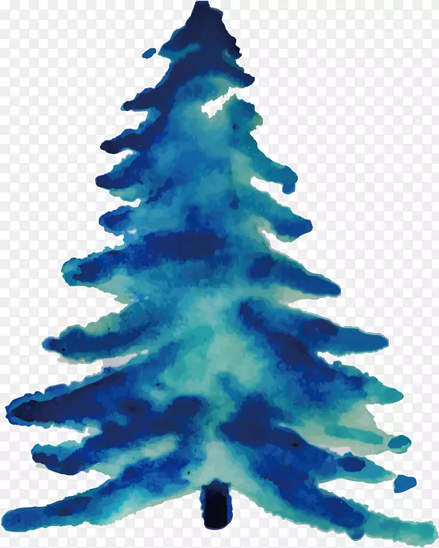 蓝色水彩手绘圣诞树