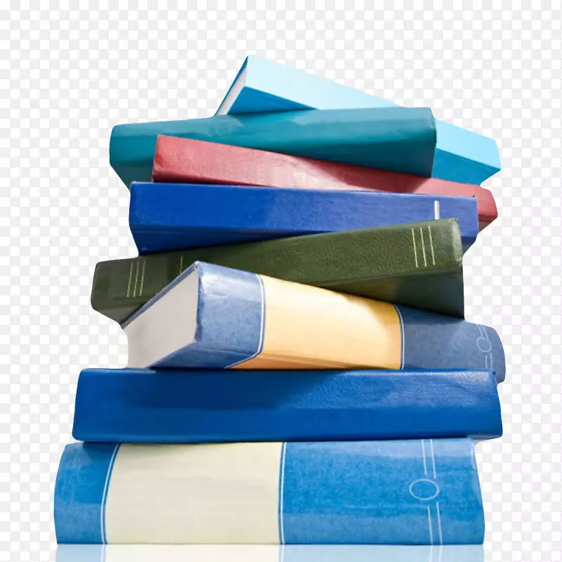 蓝色堆叠不整齐的一叠书实物