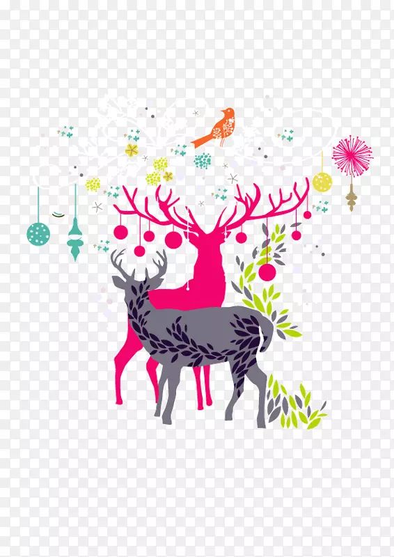 彩绘圣诞节装饰麋鹿矢量素材