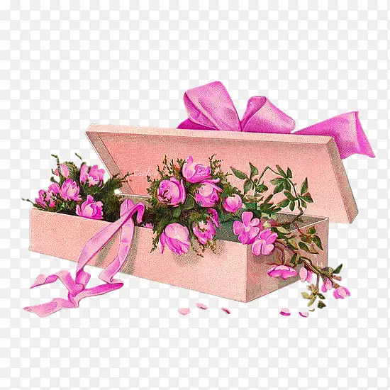 粉色礼盒装鲜花装饰图案