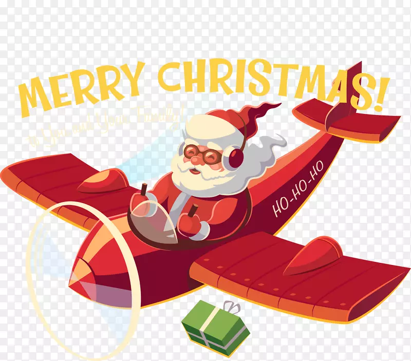 手绘圣诞节开飞机的圣诞老人装饰