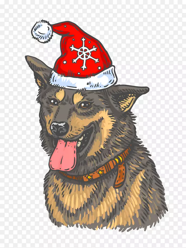 带圣诞帽的手绘小狗